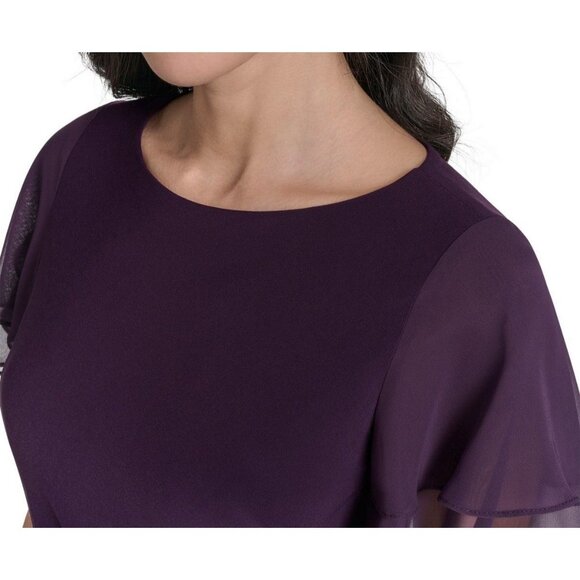 Jessica Howard Womens Petite Flutter Sleeve Sheath Dress Plum Size 12P NWT - Picture 4 of 6